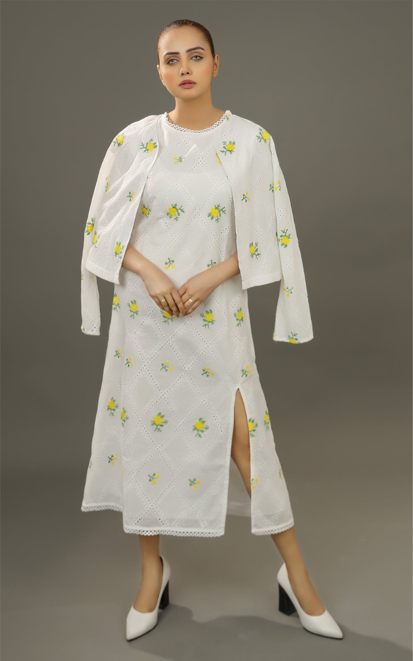 Aura Dress & Cardigan - Lemon Rose