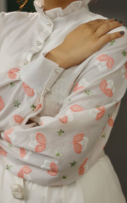 frill detail on organic cotton blouse