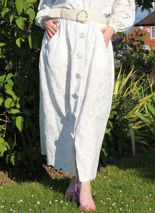 PURE COTTON FLORAL EMBROIDERED SKIRT