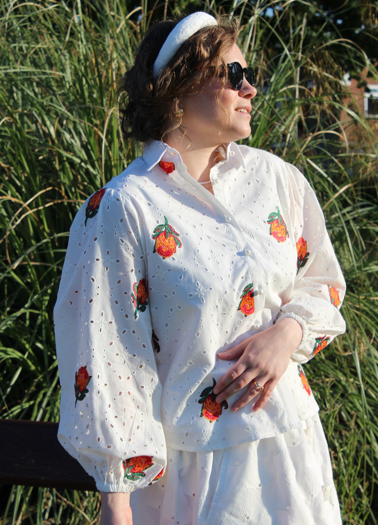 PURE COTTON FLORAL EMBROIDERED SHIRT