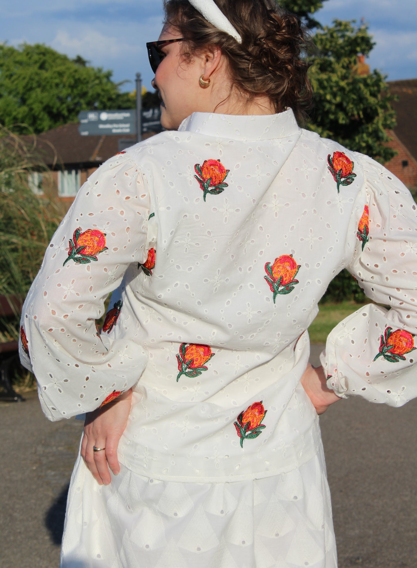 PURE COTTON FLORAL EMBROIDERED SHIRT