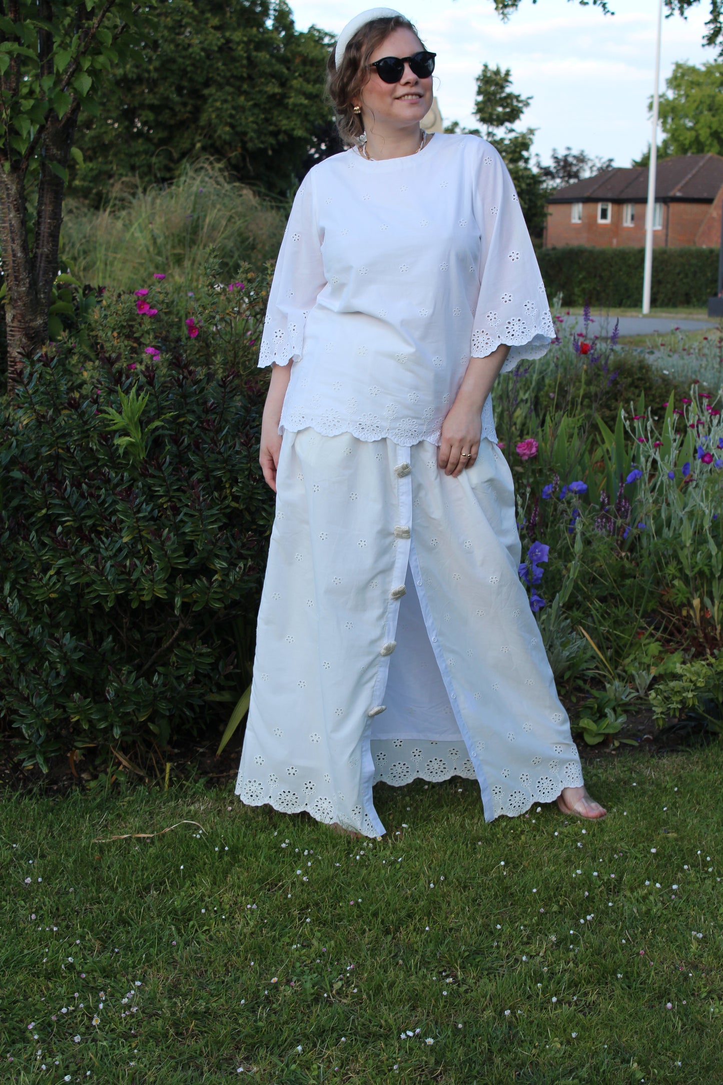 White Cotton Skirt Casual Loose A-line Scalloped hem Skirt