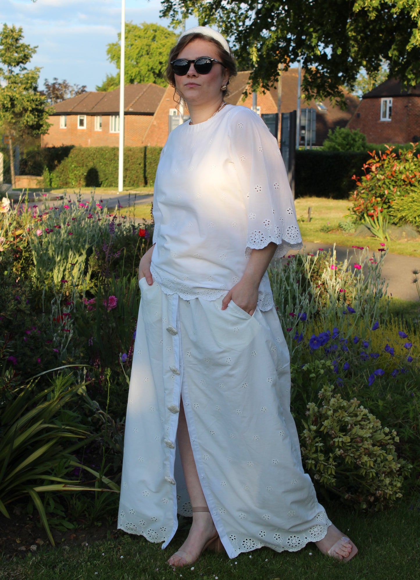 White Cotton Skirt Casual Loose A-line Scalloped hem Skirt
