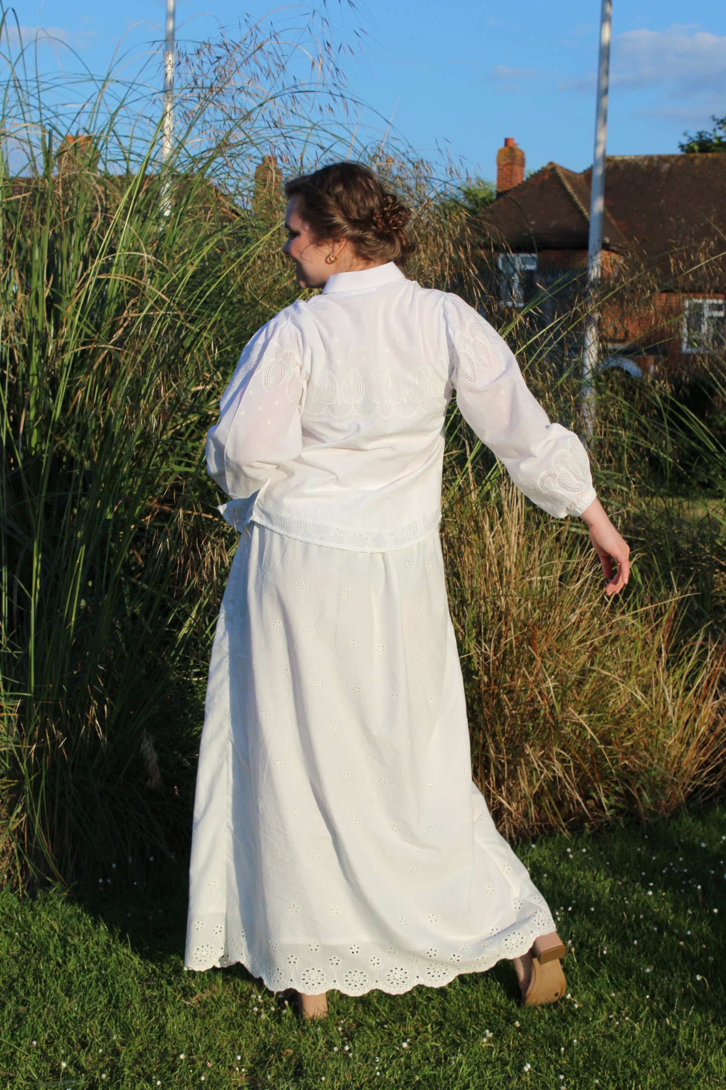 White Cotton Skirt Casual Loose A-line Scalloped hem Skirt