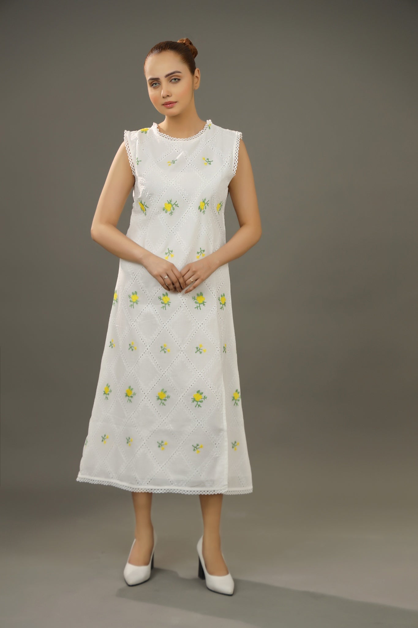 PURE COTTON EMBROIDERED FLORAL DRESS