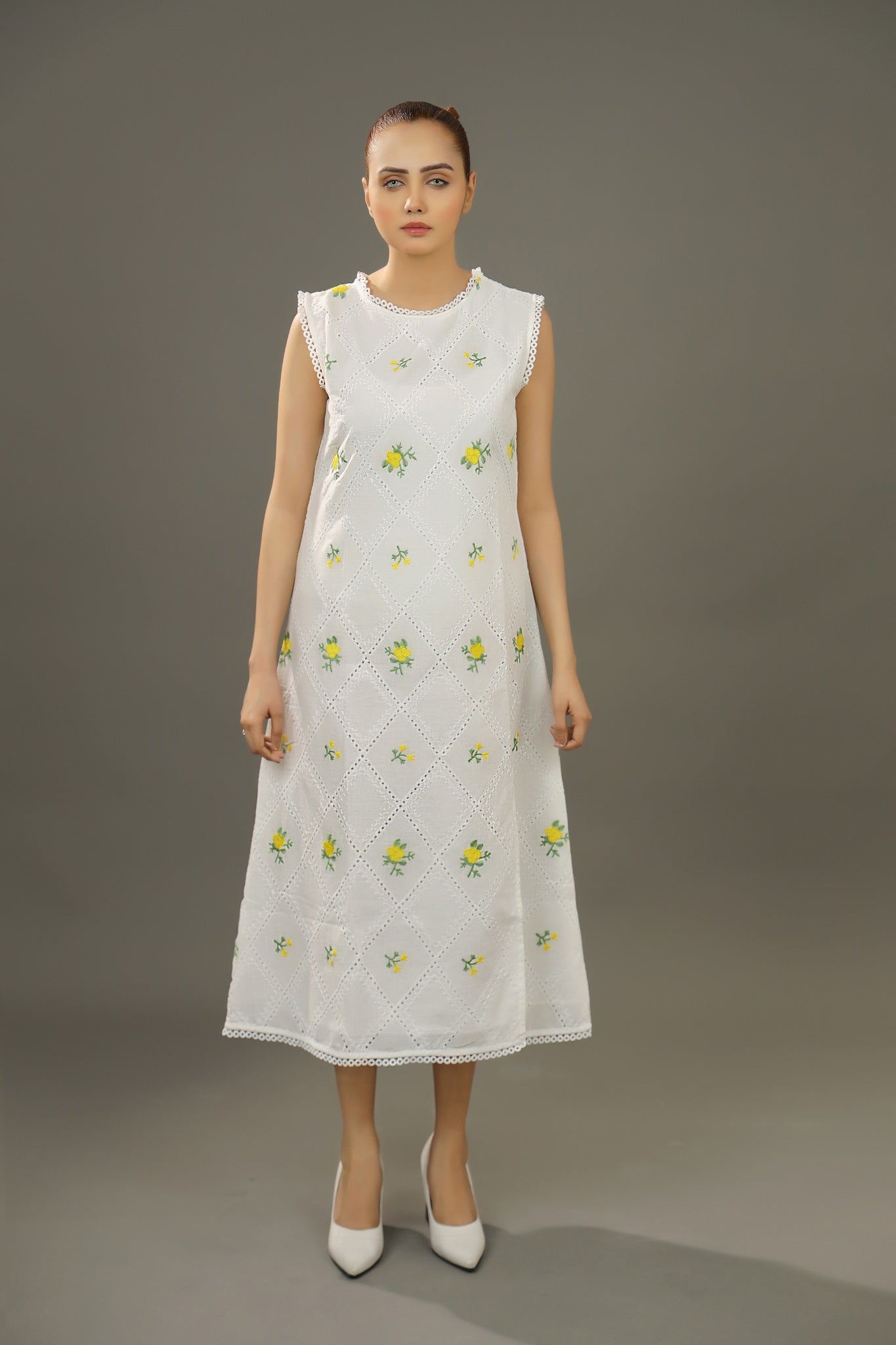 PURE COTTON EMBROIDERED FLORAL DRESS