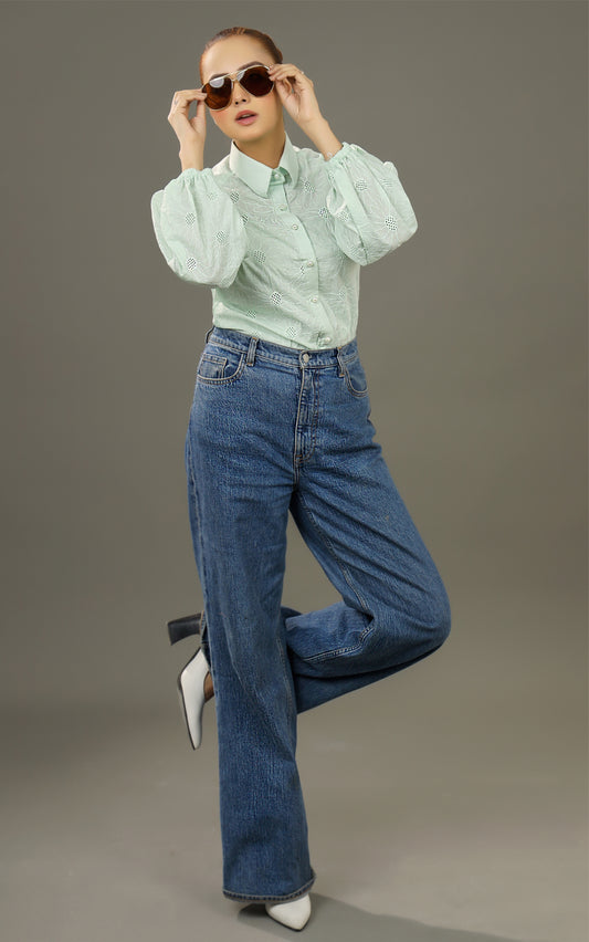 PURE COTTON FLORAL EMBROIDERED SHIRT