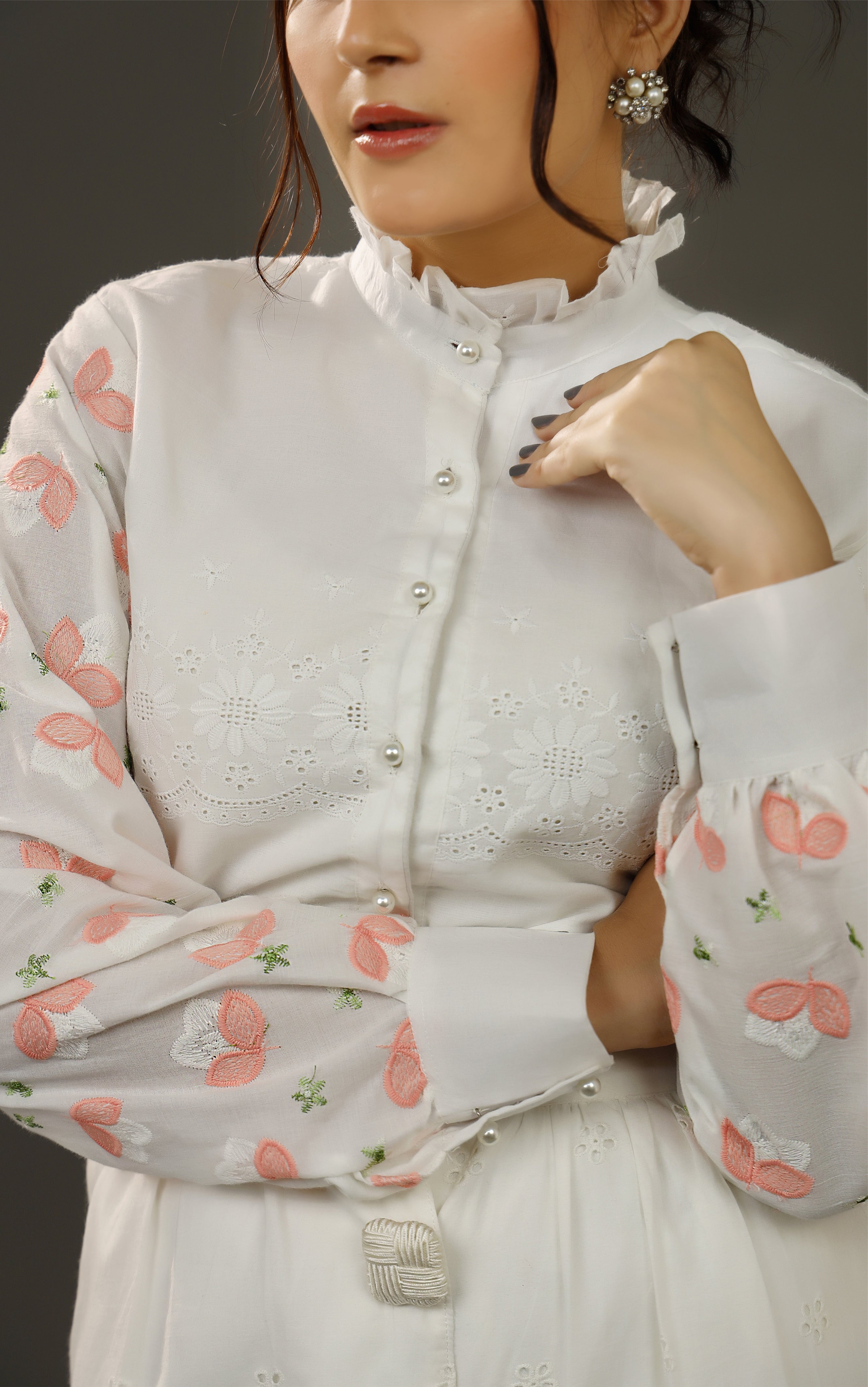 frill collar organic cotton top front view