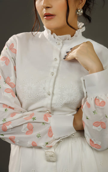 frill collar organic cotton top front view