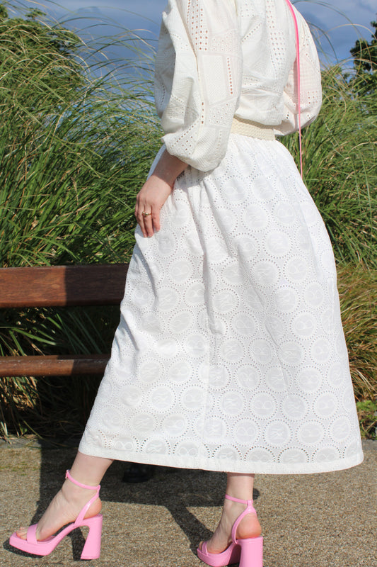 PURE COTTON FLORAL EMBROIDERED SKIRT