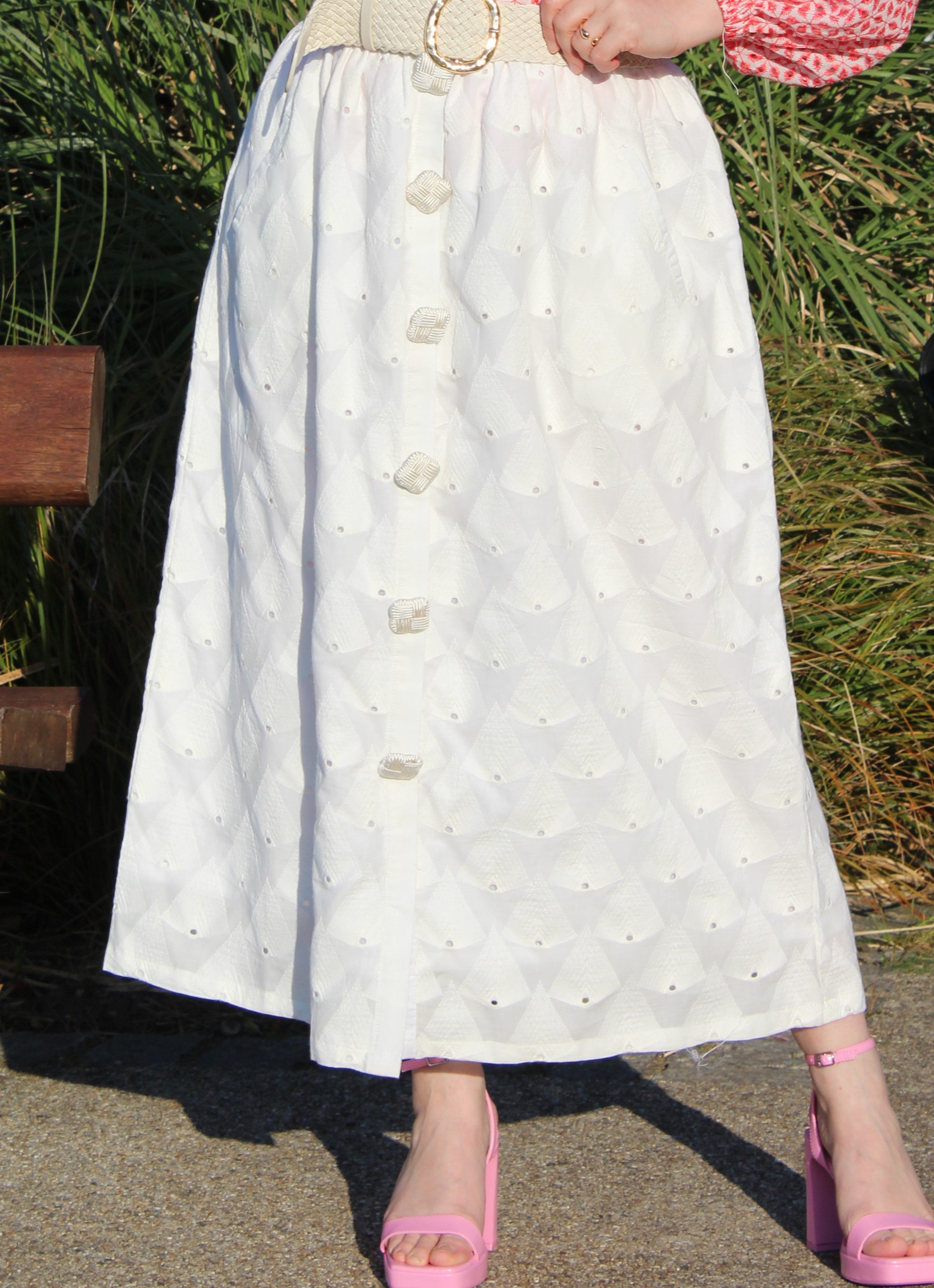 PURE COTTON FLORAL EMBROIDERED SKIRT