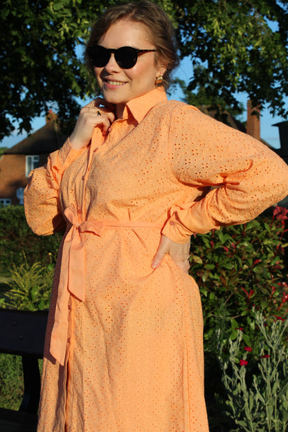 PURE COTTON EYELET SHIRT DRESS