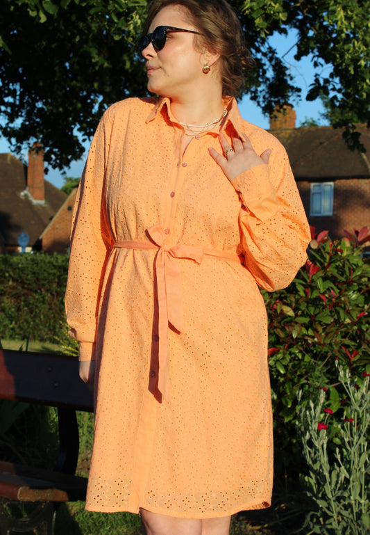 PURE COTTON EYELET SHIRT DRESS