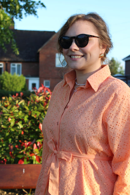 PURE COTTON EYELET SHIRT DRESS