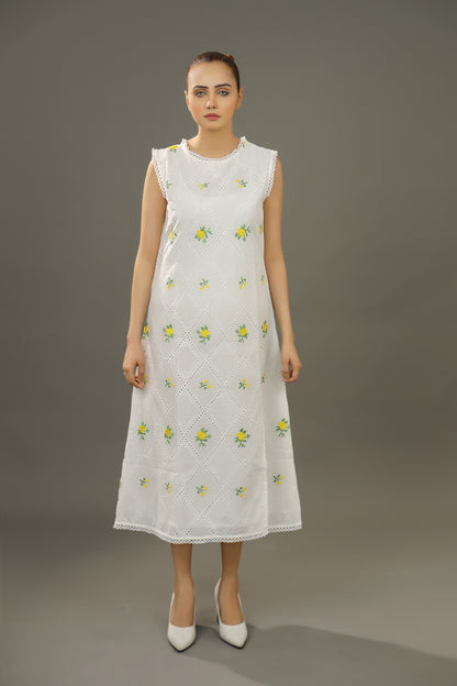 PURE COTTON EMBROIDERED FLORAL DRESS
