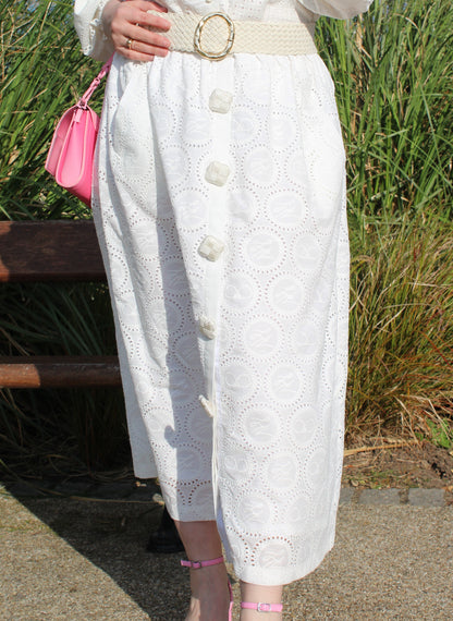 PURE COTTON FLORAL EMBROIDERED SKIRT
