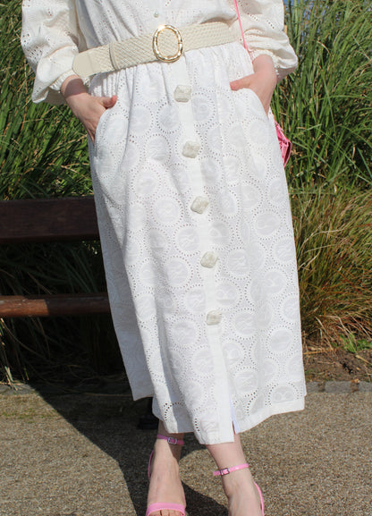 PURE COTTON FLORAL EMBROIDERED SKIRT