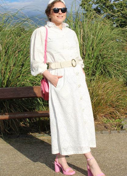 PURE COTTON FLORAL EMBROIDERED SKIRT